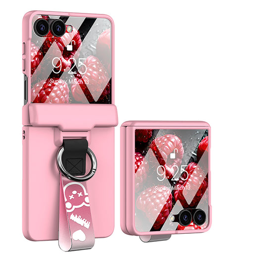 Spring Hinge Ribbon Ring Phone Case With Glass Film Hand Finger Strap For Samsung Galaxy Z Flip 7