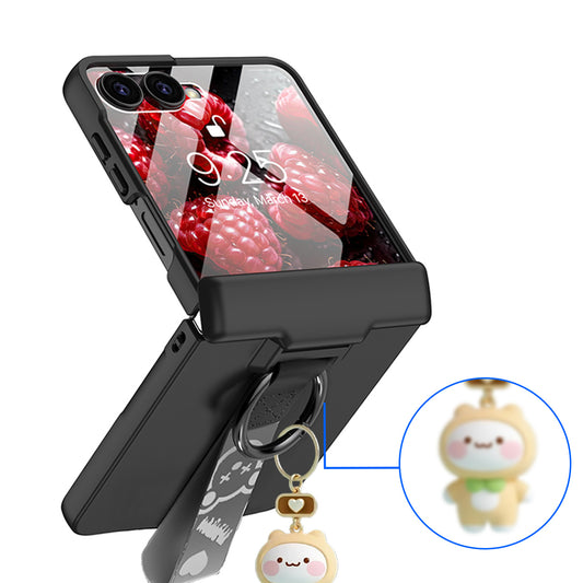 Spring Hinge Ribbon Ring Phone Case With Glass Film Hand Finger Strap For Samsung Galaxy Z Flip 7