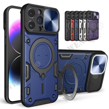 Magnetic Sliding Phone Case With 360 Rotate Kickstand For iPhone