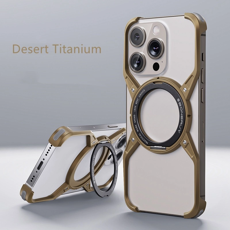 Removable X Type Metal Aluminium Rimless Magnetic Phone Case With 360° Rotation Kickstand For iPhone