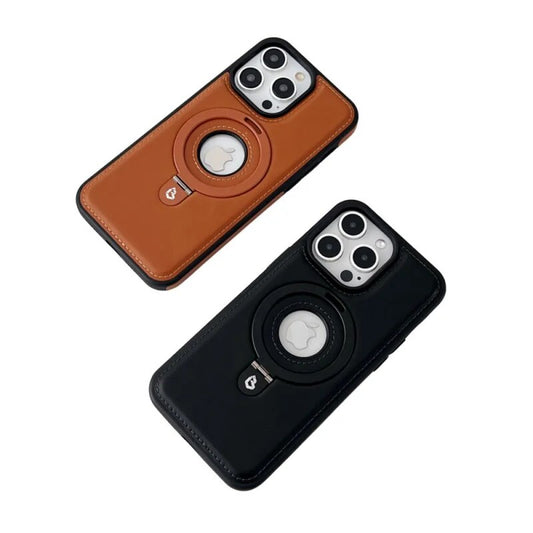 PU Leather Magnetic Phone Case With Ring Stand For iPhone