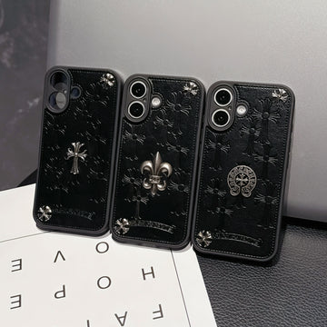 Chrome Hearts Cross Design PU Leather Phone Case For iPhone