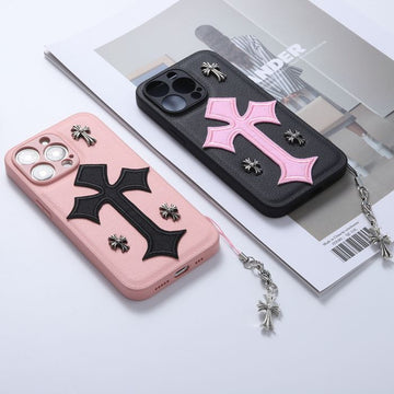 Chrome Hearts Leather Phone Case With Chain For IPhone