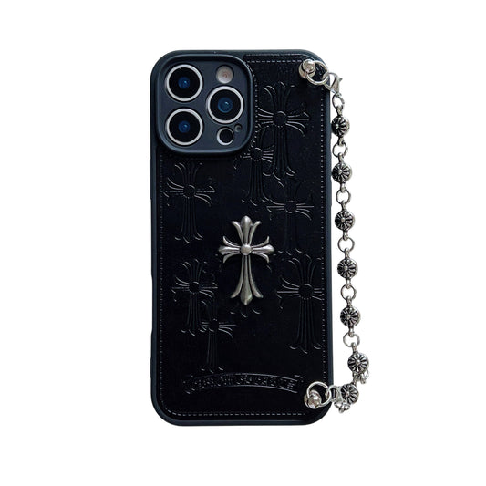 Chrome Hearts PU Leather Phone Case With Grip For IPhone