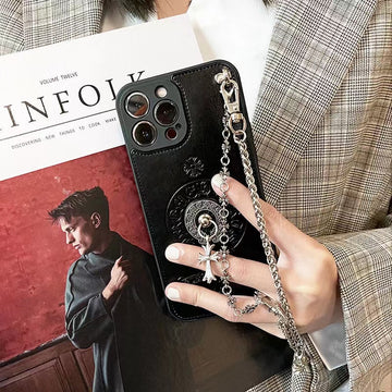 Chrome Hearts Phone Case With Metal Cross Chain Strap with Vintage Pendant