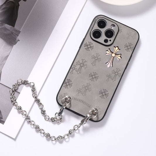 Chrome Phone Case With Hand-held Chain For IPhone