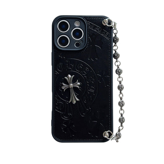 Chrome Hearts PU Leather Phone Case With Grip For IPhone