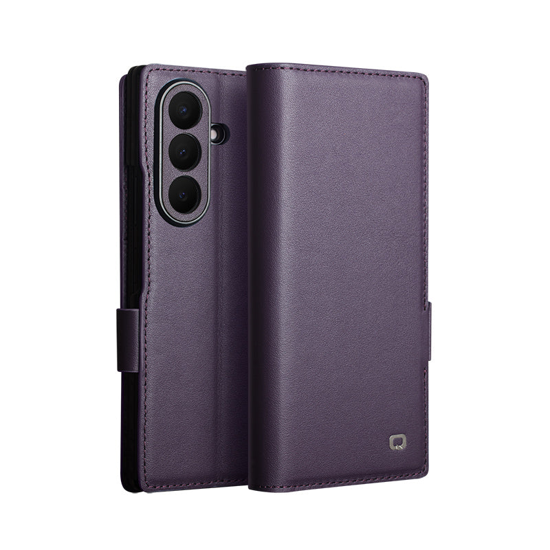 Cowhide Real Genuine Leather Wallet Phone Case With Card Pocket For Samsung Galaxy Z Fold 8 Ultra
