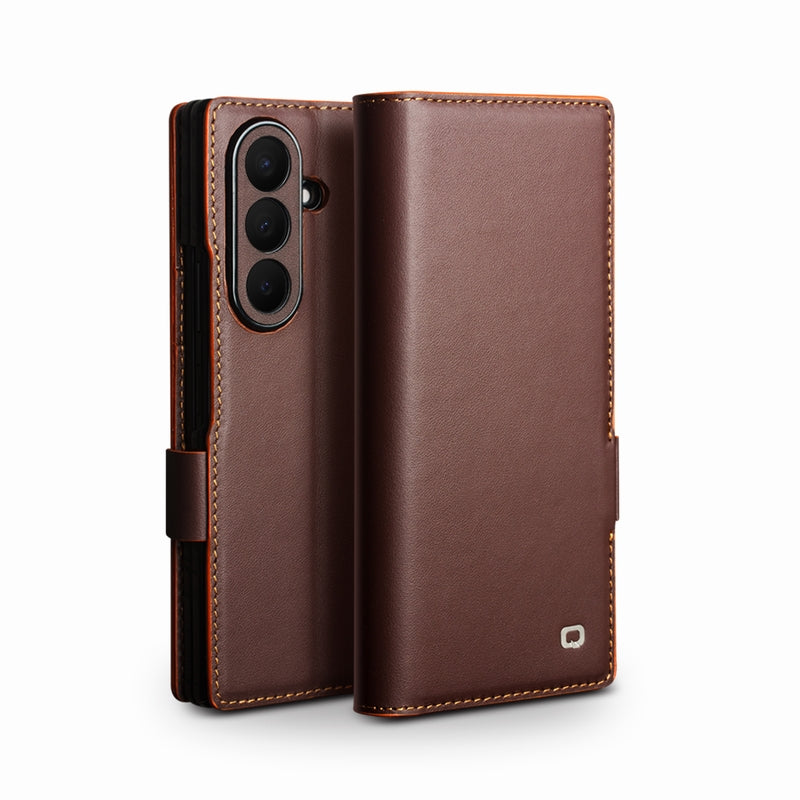 Cowhide Real Genuine Leather Wallet Phone Case With Card Pocket For Samsung Galaxy Z Fold 8 Ultra