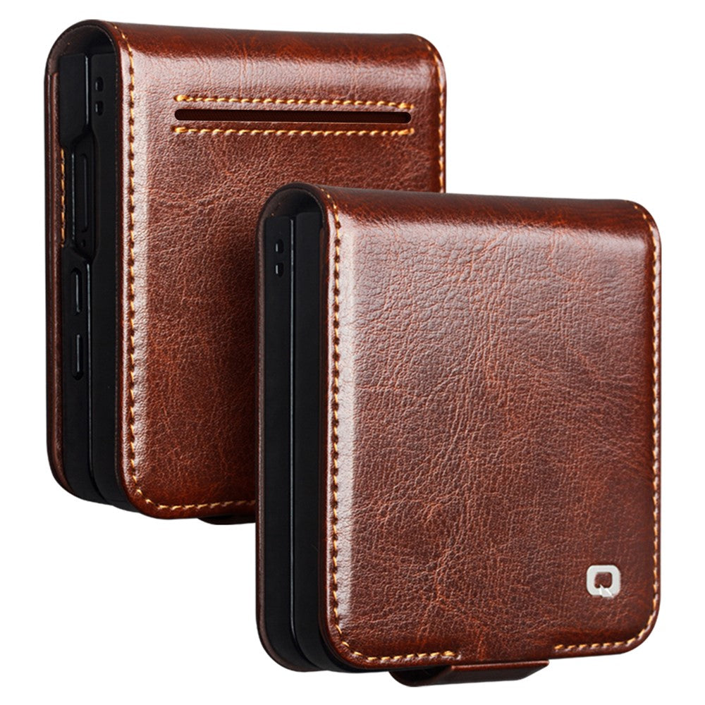 Crazy Horse Textured Genuine Cow Leather PC Flip Phone Case with Card Holder For Samsung Galaxy Z Flip8 7 6