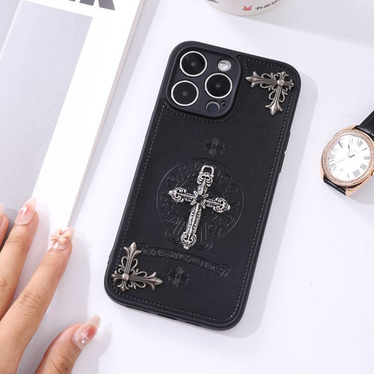 Cross Leather Chrome Hearts Phone Case For IPhone