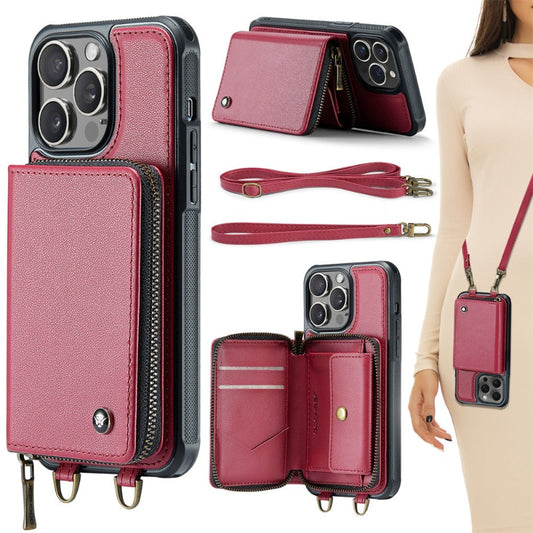 Crossbody Wrist Strap Leather Wallet Phone Case with Card Holder For IPhone