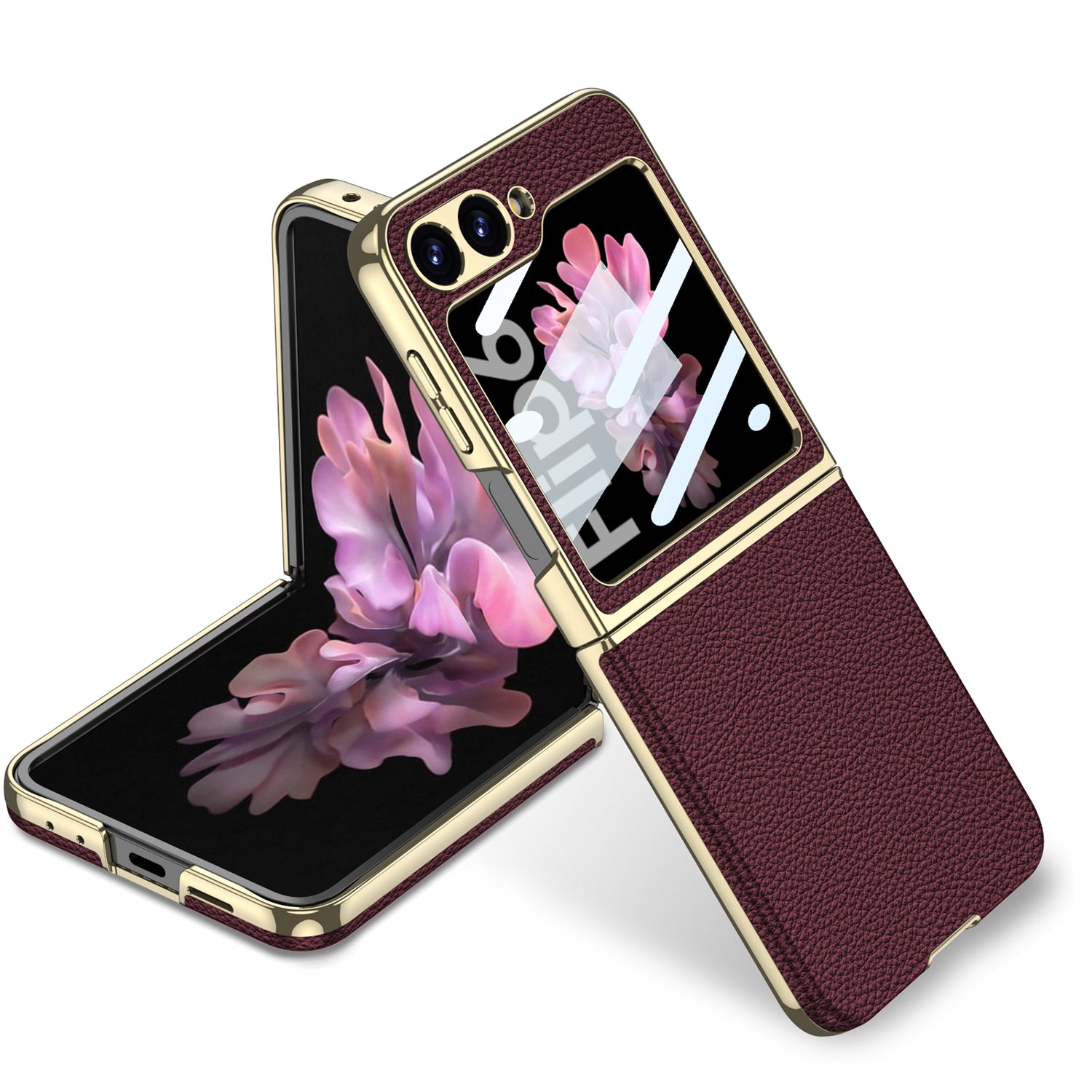 Curved Plain Leather Wrapped Electroplated Bezel Glass Protective Film Case For Samsung Galaxy Z Flip7 6