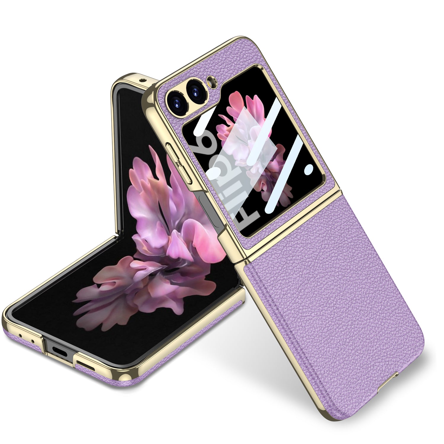 Curved Plain Leather Wrapped Electroplated Bezel Glass Protective Film Case For Samsung Galaxy Z Flip7 6