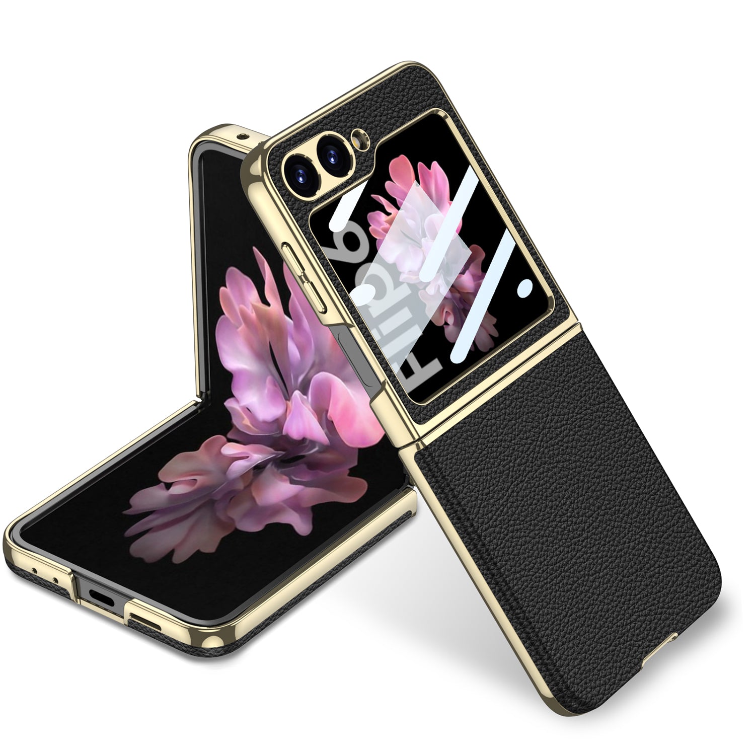 Curved Plain Leather Wrapped Electroplated Bezel Glass Protective Film Case For Samsung Galaxy Z Flip7 6