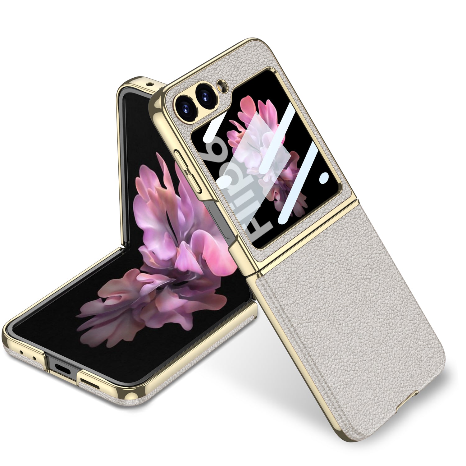 Curved Plain Leather Wrapped Electroplated Bezel Glass Protective Film Case For Samsung Galaxy Z Flip7 6