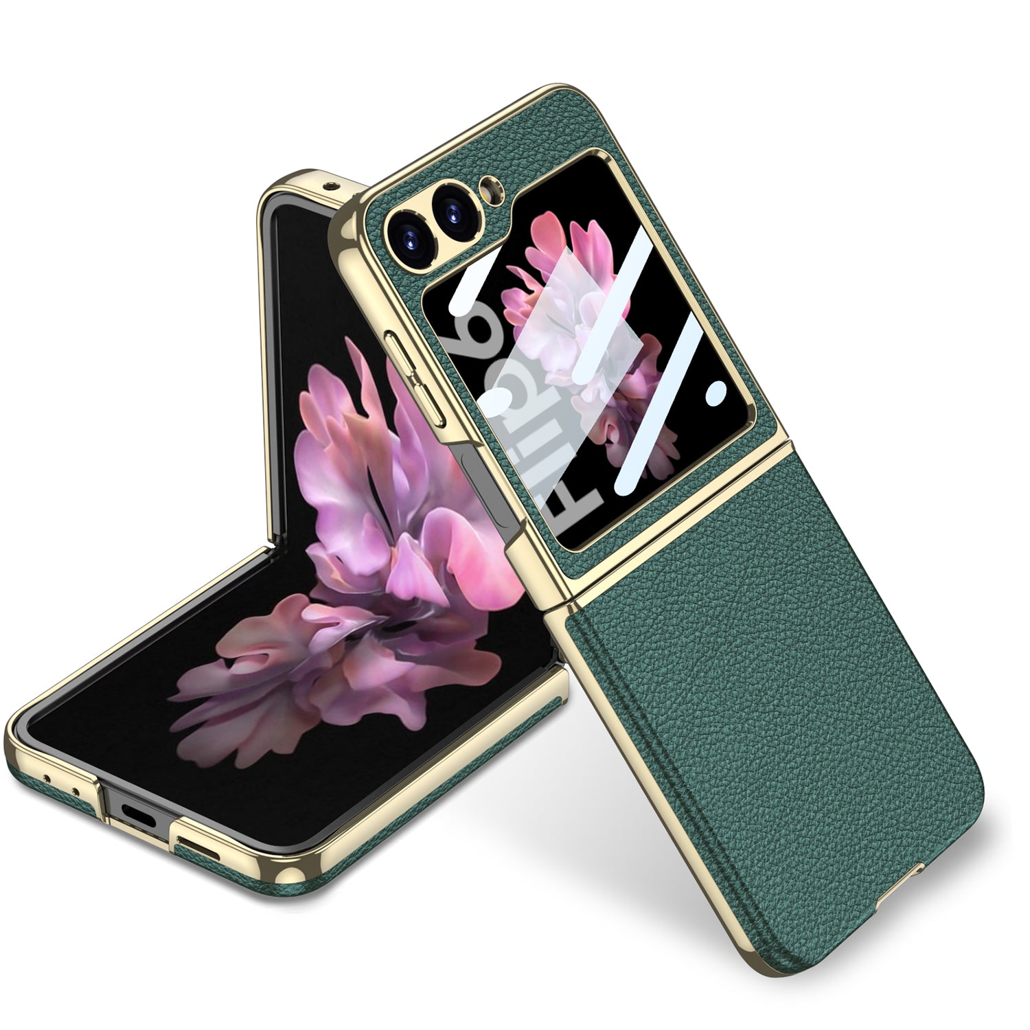 Curved Plain Leather Wrapped Electroplated Bezel Glass Protective Film Case For Samsung Galaxy Z Flip7 6