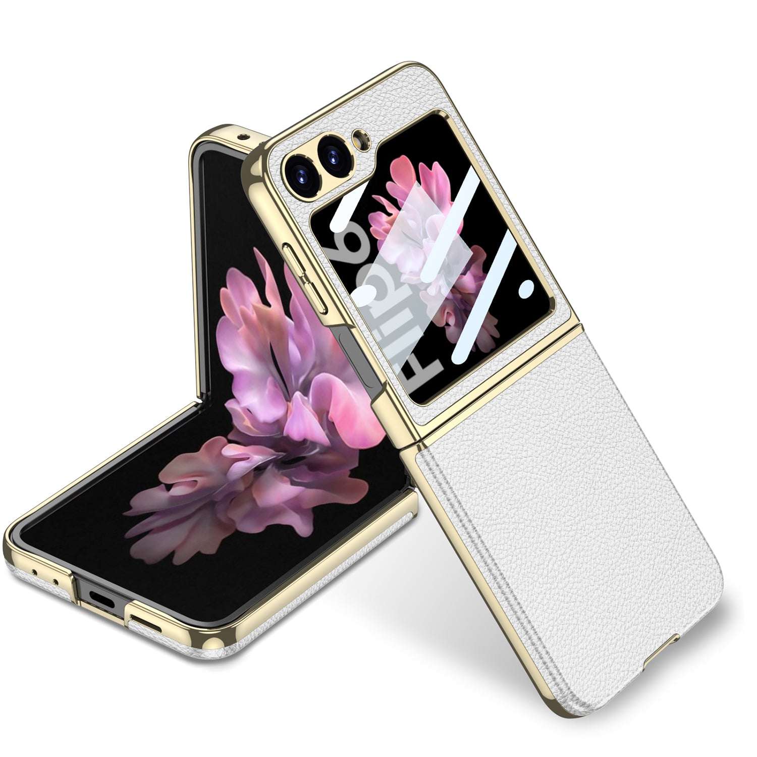 Curved Plain Leather Wrapped Electroplated Bezel Glass Protective Film Case For Samsung Galaxy Z Flip7 6