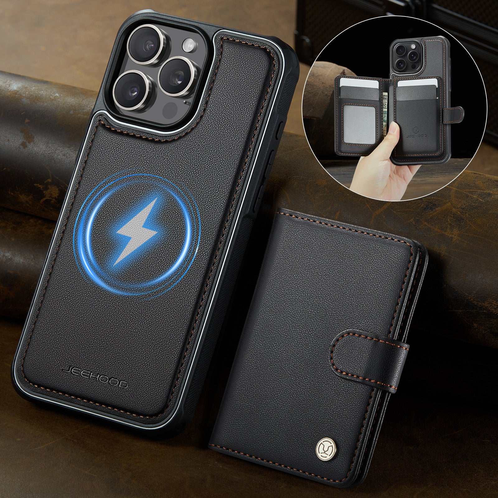 Detachable Card Holder Leather Case  Magnetic RFID Blocking For IPhone