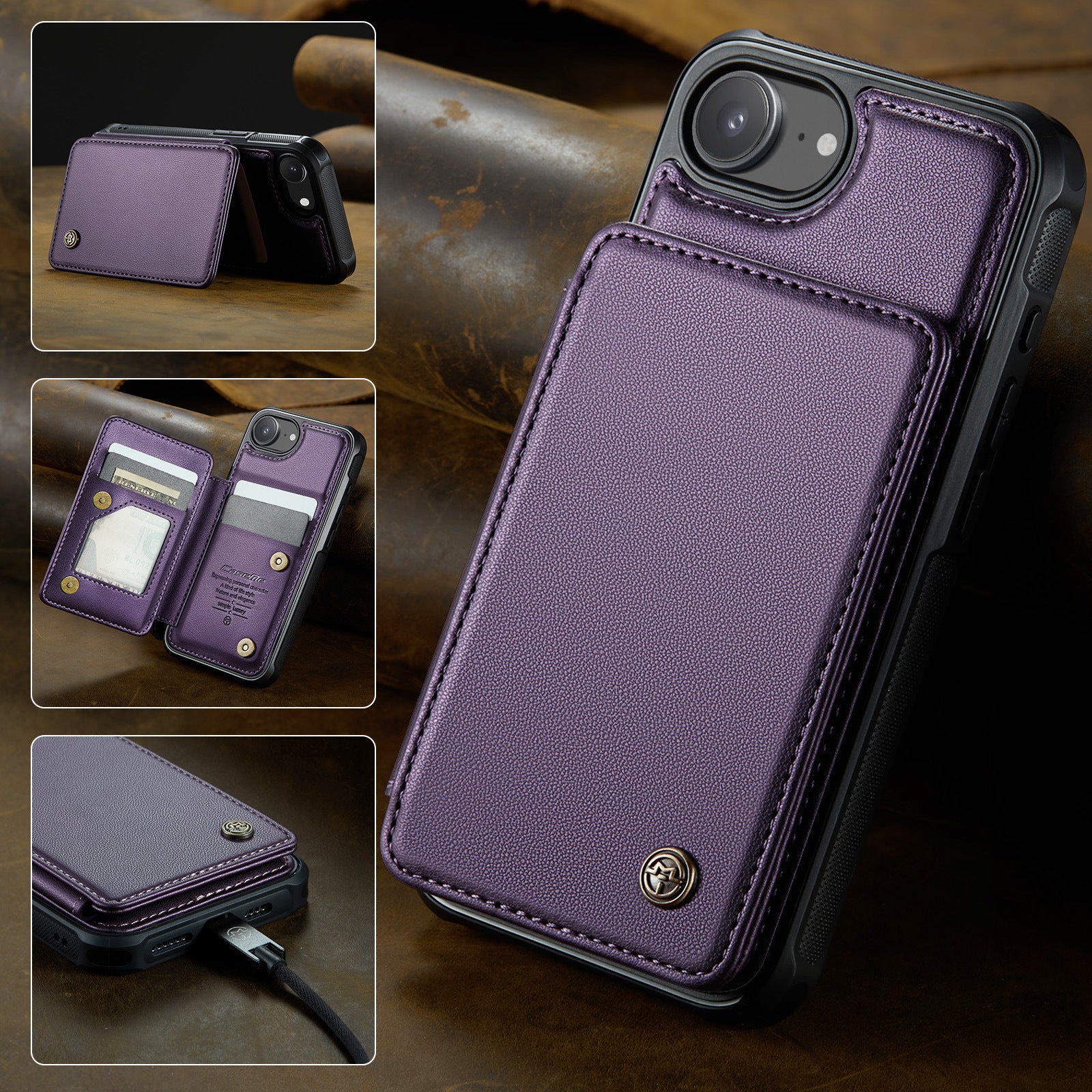 Detachable Luxury Leather Wallet Case With Leather Card Holder For iPhone