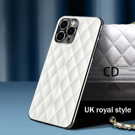 Diamond-Shaped Leather Phone Case With Metal Lens Protection Cover For iPhone