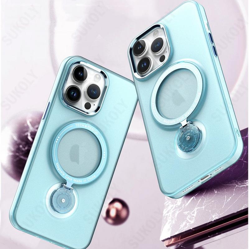 Multifunction Magnetic Wireless Charge Case With 360 Rotation Stand For iPhone 14 13 Pro Max Plus For Magsafe TPU PC Metal Stand Cover Skin
