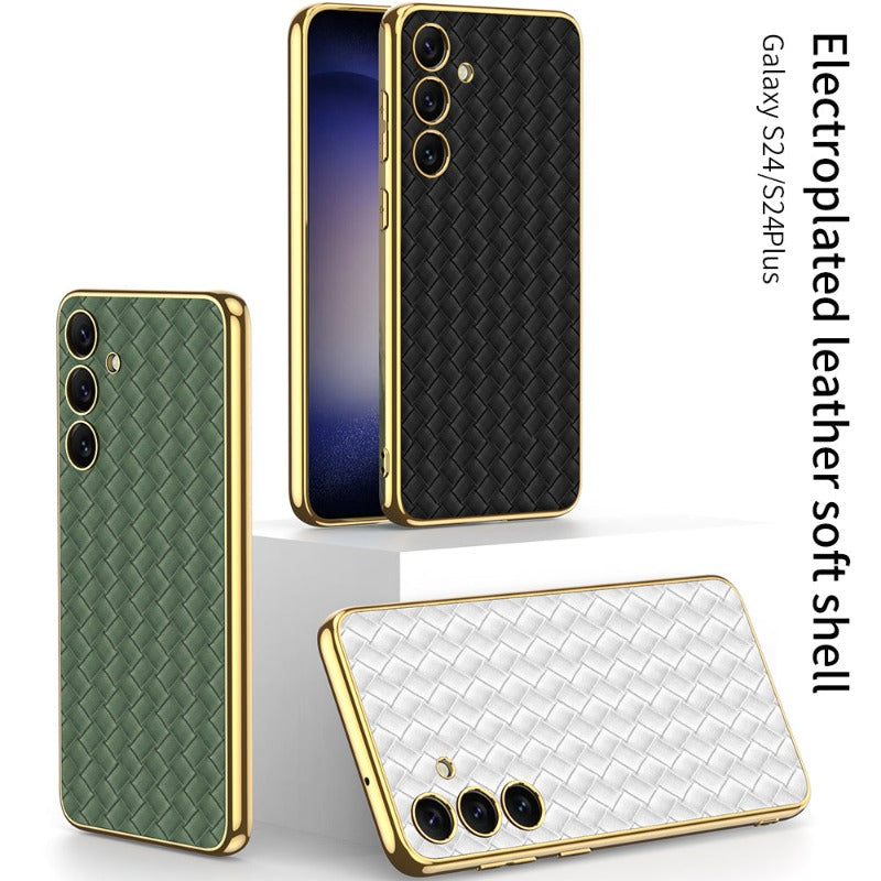 Ultra-Thin Heavy Duty Magnetic Electroplated Leather Phone Case For Samsung Galaxy S24 S23