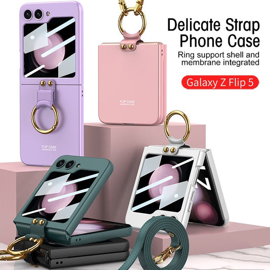 Electroplated Crossbody Lanyard Phone Case With Ring Stand For Samsung Galaxy Z Flip 5