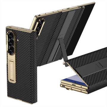 Electroplated Folding Bracket Phone Case Magnetic Leather With Glass Film For Samsung Galaxy Z TriFold