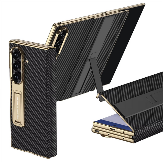 Electroplated Folding Bracket Phone Case Magnetic Leather With Glass Film For Samsung Galaxy Z TriFold