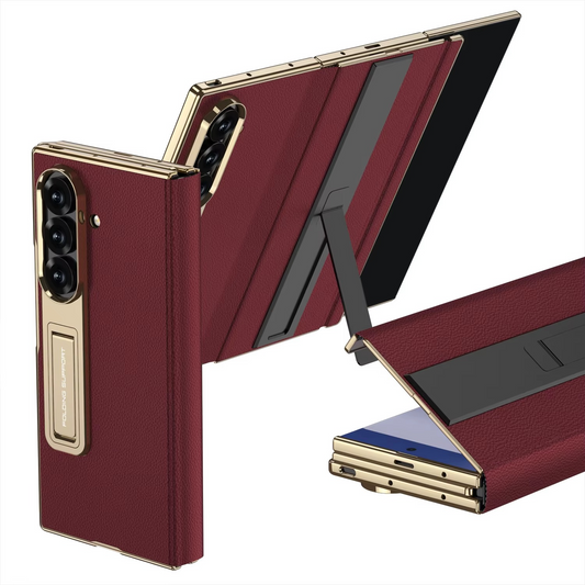 Electroplated Folding Bracket Phone Case Magnetic Leather With Glass Film For Samsung Galaxy Z TriFold