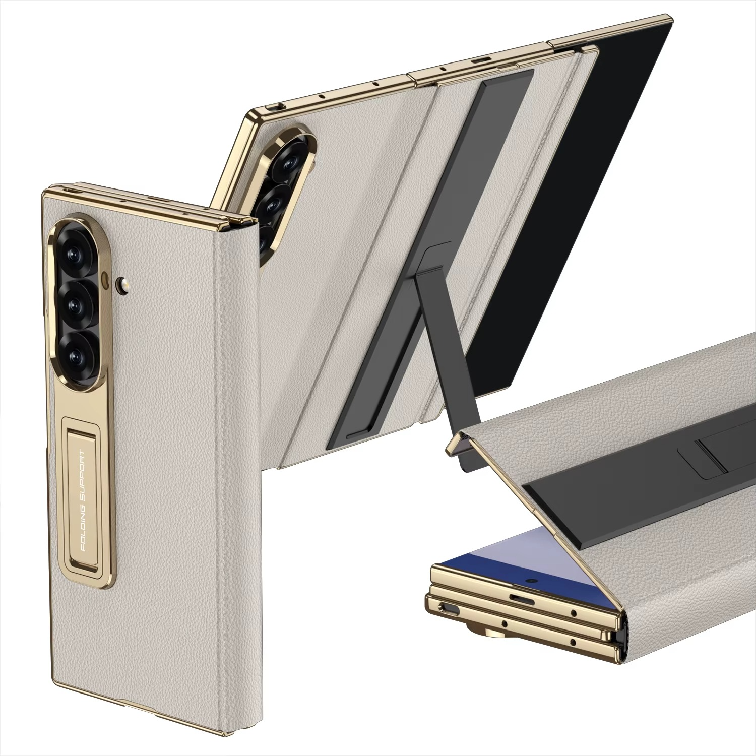 Electroplated Folding Bracket Phone Case Magnetic Leather With Glass Film For Samsung Galaxy Z TriFold