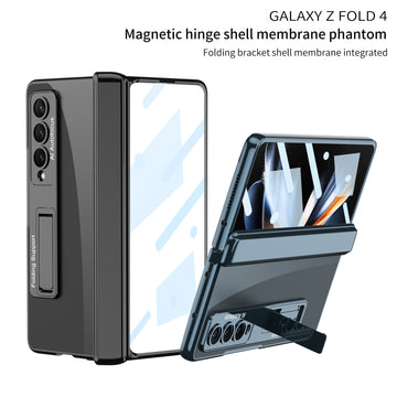 Electroplated Magnetic Hinge Clear Hard Phone Case With Glass Film For Samsung Galaxy Z Fold 4
