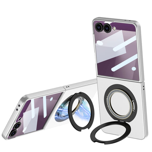 Electroplated Shell Film Protects Slim Case With 360° Magnetic Diamond Ring Bracket For Samsung Galaxy Z Flip76