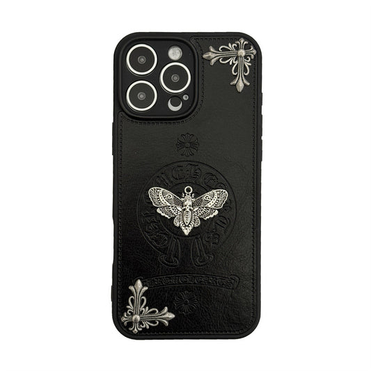 Fashion Personality Trend Chrome Heart PU Leather Phone Case For iPhone