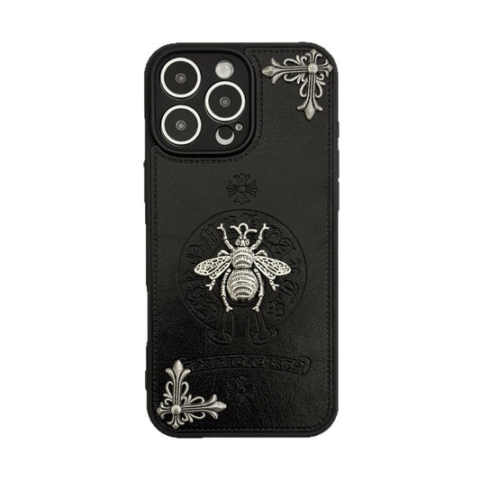 Fashion Personality Trend Chrome Heart PU Leather Phone Case For iPhone