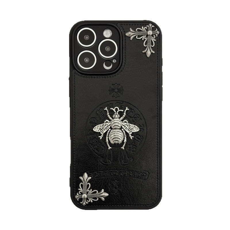 Fashion Personality Trend Chrome Heart PU Leather Phone Case For iPhone