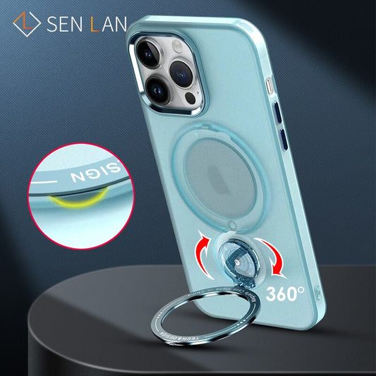 Foldable Ring 360° Rotation Magnetic Stand Matte Phone Case For iPhone
