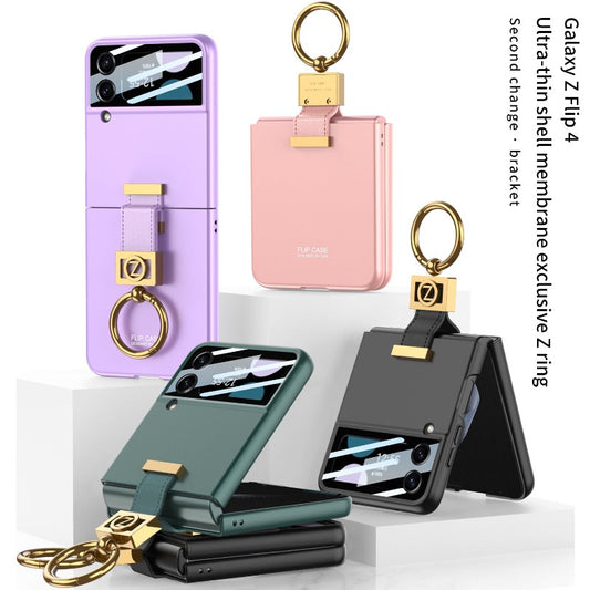 Foldable Skin-touch Ultra-thin Shockproof Phone Case With Z-letter Ring Stand For Samsung Z Flip