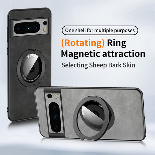 Skin Friendly Plain Leather Matte Phone Case With Ring Magnetic For Google Pixel 7 8