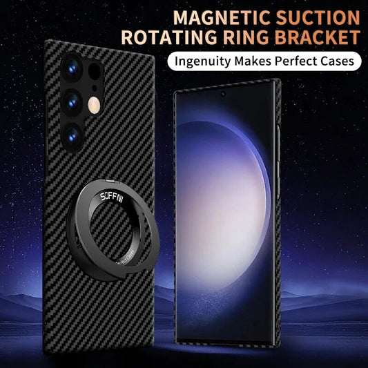 Ultra Thin Matte Carbon Fiber Magsafe Phone Case With Magnetic Ring For Samsung Galaxy S24 S23