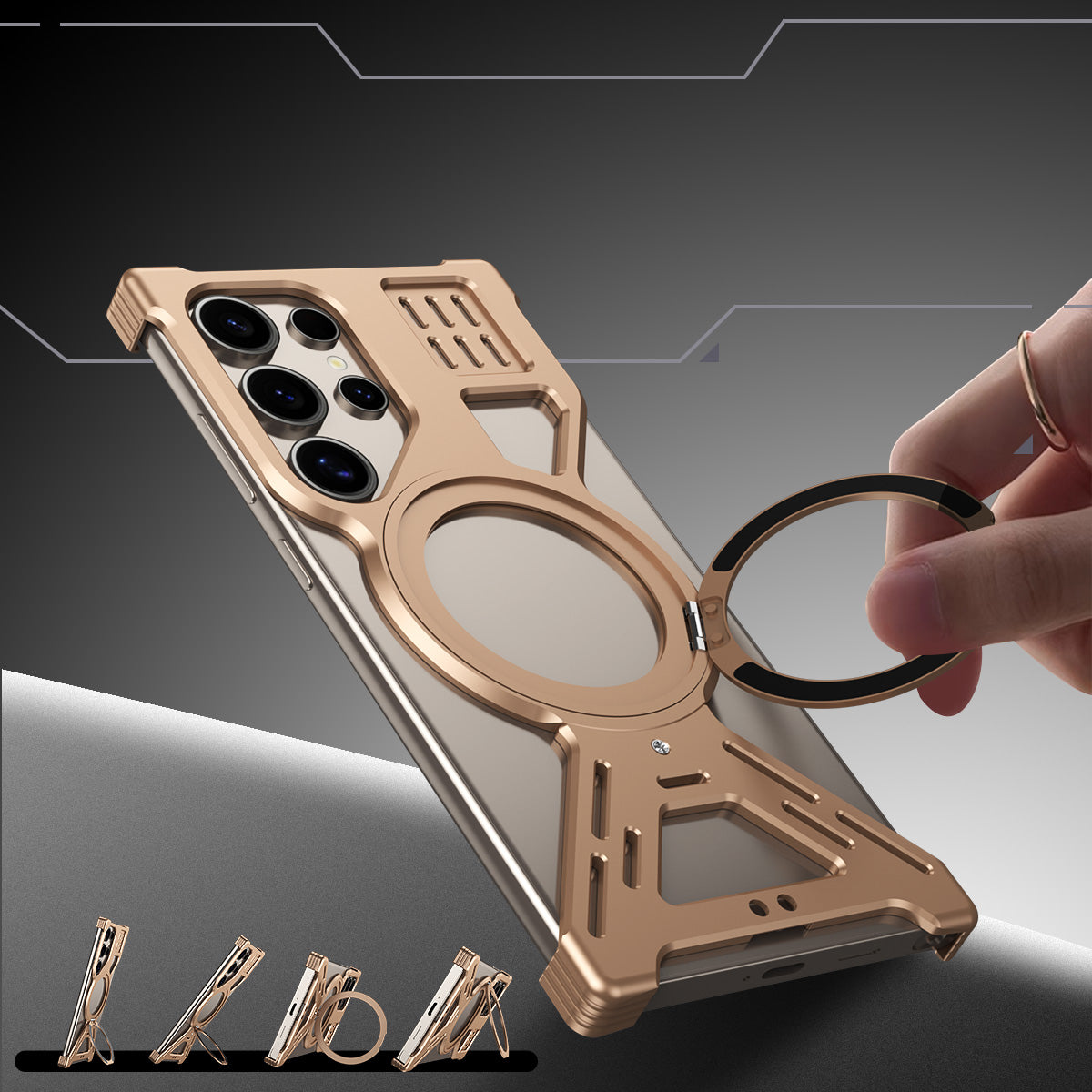 360°Rotating Holder Aluminum Alloy Frameless Magnetic Phone Case For Samsung Galaxy S24 S25