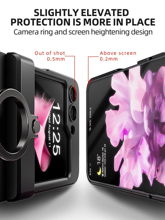 With Mirror Film Ultra Thin Skin Friendly Matte Phone Case Folding Hingle Ring Bracket For Samsung Galaxy Z Flip 5