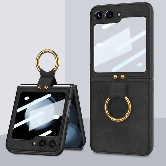 Ultra-thin Skin-friendly Matte Plain Leather Phone Case With Ring Bracket Phone Case With Mirror Film