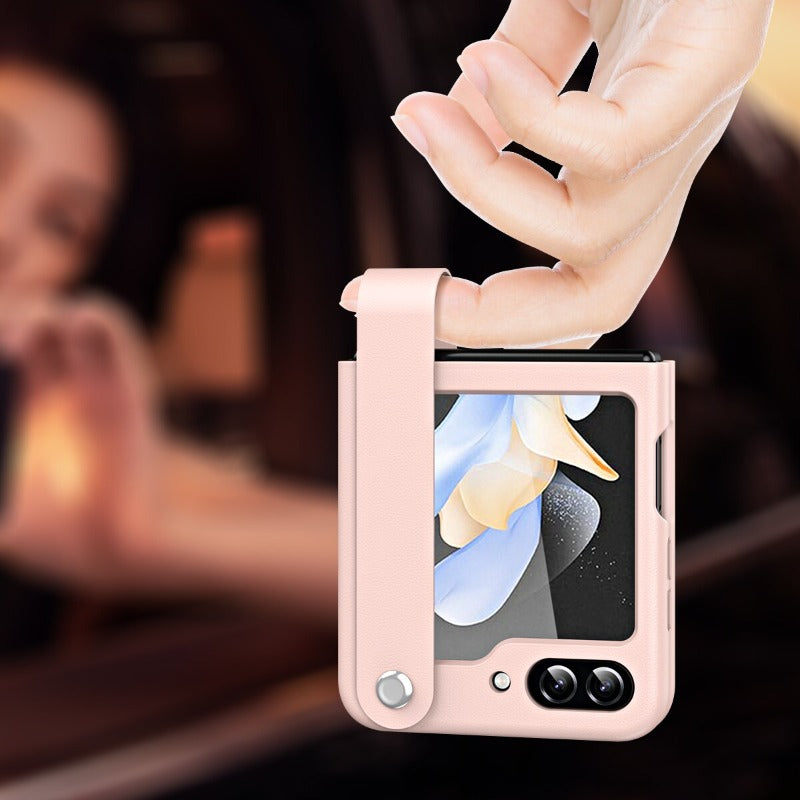 Hand Strap Faux Leather Folding Phone Case For Samsung Galaxy Z Flip 5