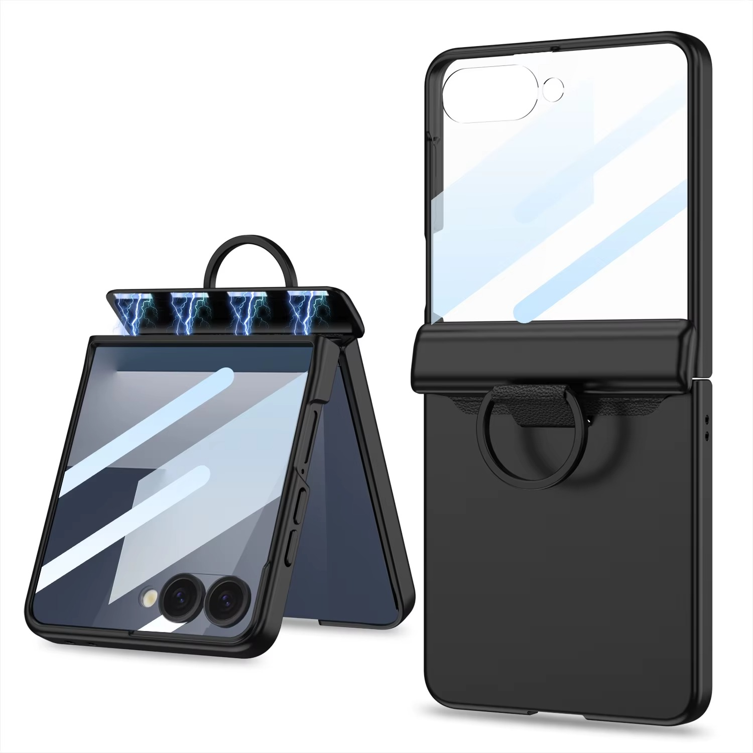 With D Ring Middle Magsafe Phone Case With Tempered Glass For Samsung Galaxy Z Flip 7 6