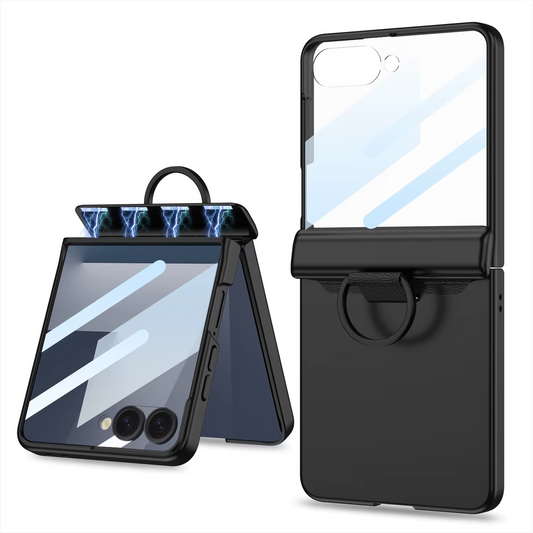With D Ring Middle Magsafe Phone Case With Tempered Glass For Samsung Galaxy Z Flip 7 6