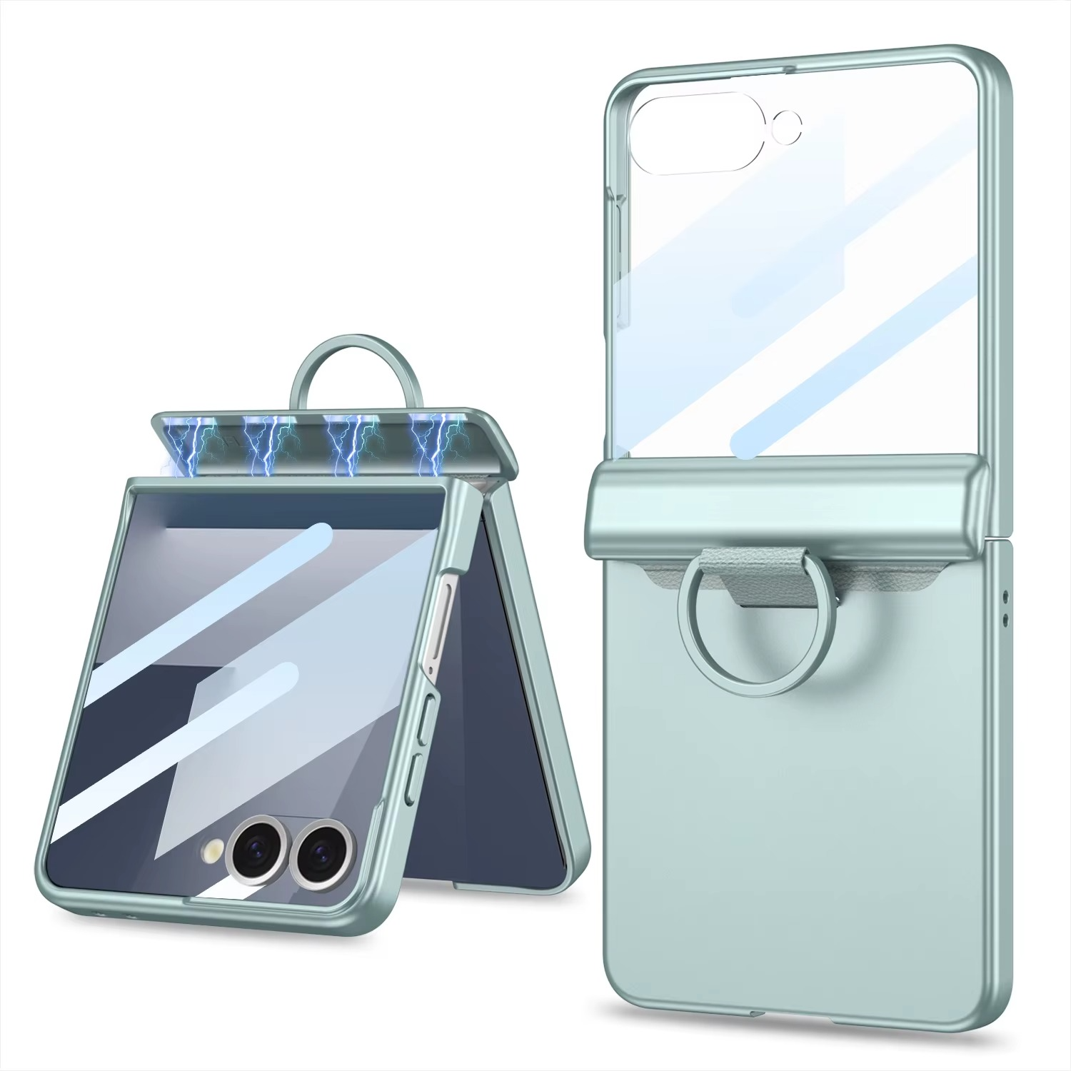 With D Ring Middle Magsafe Phone Case With Tempered Glass For Samsung Galaxy Z Flip 7 6