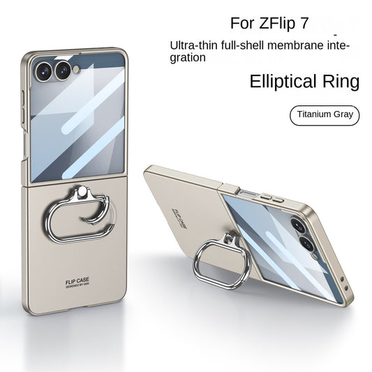 Ultra-thin Armor Ring Holder Matte Phone Case With Screen Glass Protective  For Samsung Galaxy Z Flip 7