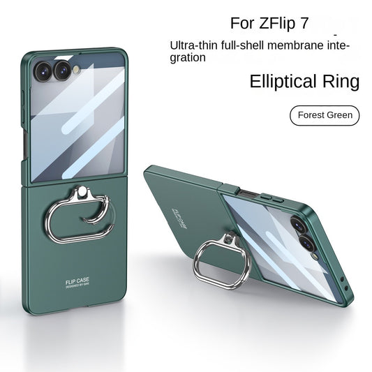 Ultra-thin Armor Ring Holder Matte Phone Case With Screen Glass Protective  For Samsung Galaxy Z Flip 7